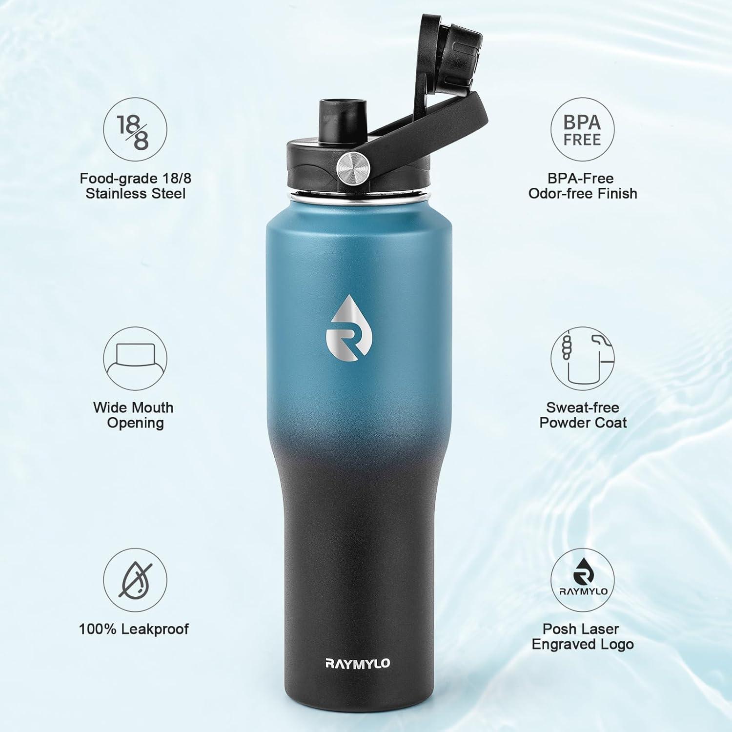 imageInsulated Water Bottle 40oz Cold for 48 Hrs Stainless Steel Water Bottle with Handle ampamp Straw Lid ampamp Paracord Handle Triple Wall Vacuum Leakproof Travel Flask Fit in Any Car Cup HolderIndigoBlack Gradient