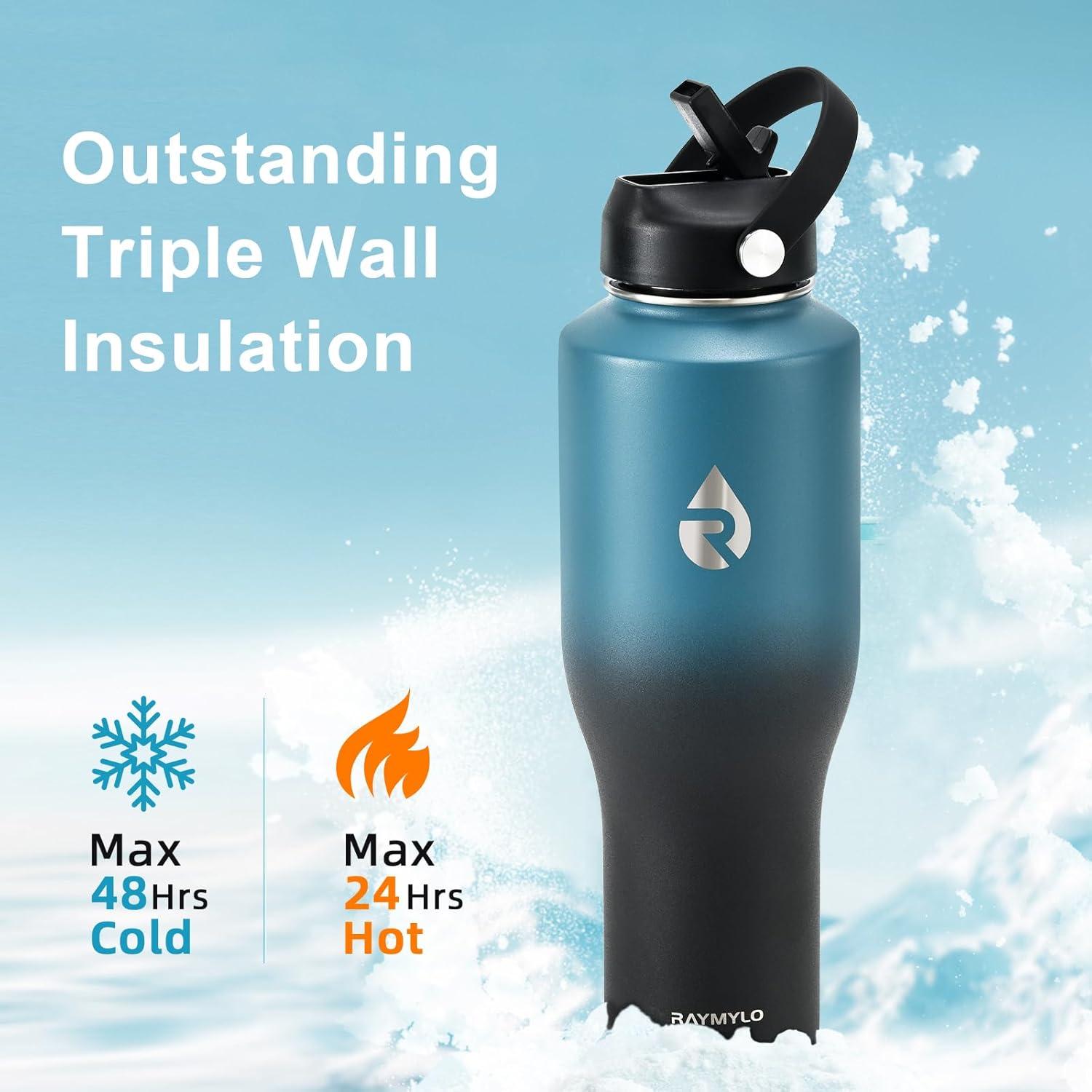 imageInsulated Water Bottle 40oz Cold for 48 Hrs Stainless Steel Water Bottle with Handle ampamp Straw Lid ampamp Paracord Handle Triple Wall Vacuum Leakproof Travel Flask Fit in Any Car Cup HolderIndigoBlack Gradient