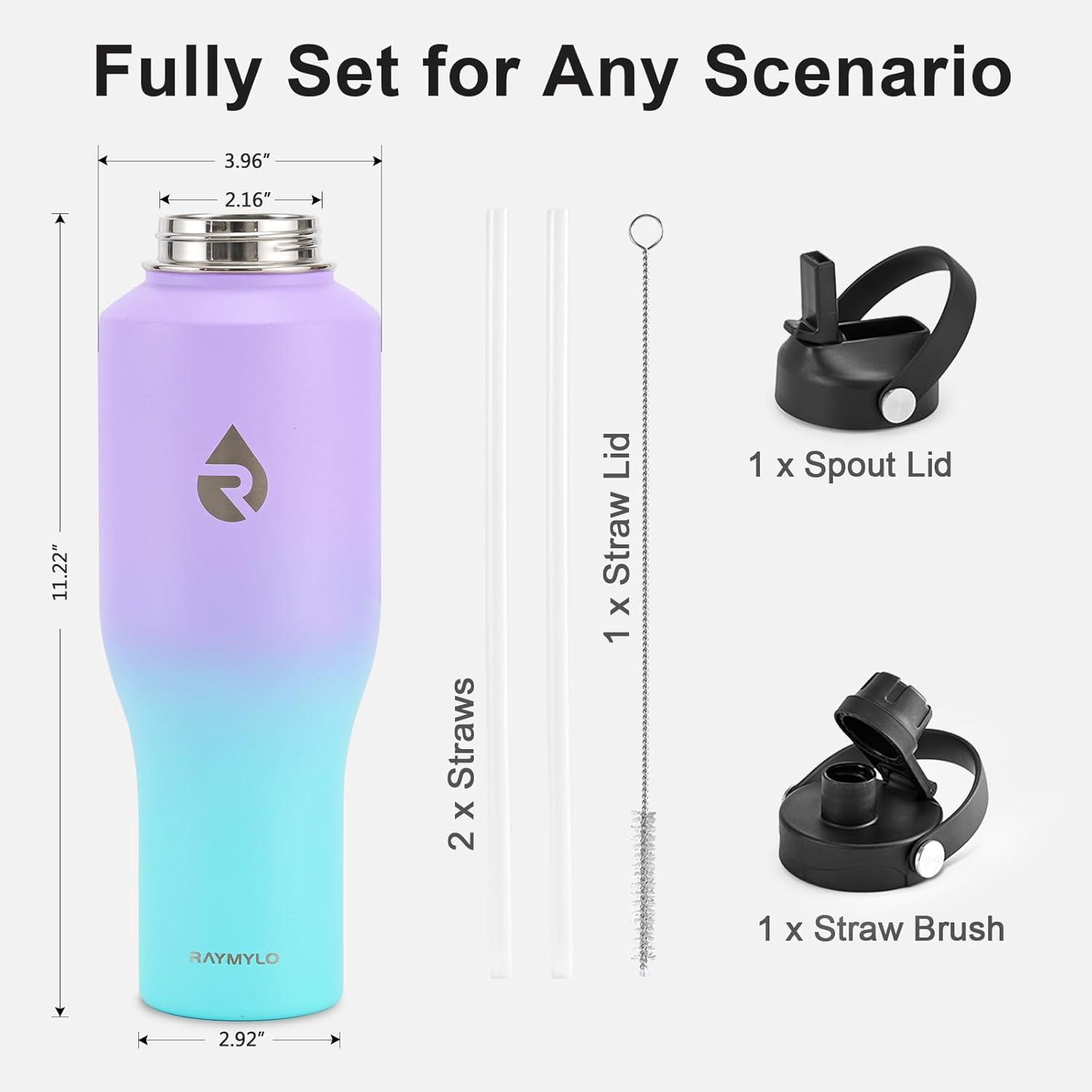 imageInsulated Water Bottle 40oz Cold for 48 Hrs Stainless Steel Water Bottle with Handle ampamp Straw Lid ampamp Paracord Handle Triple Wall Vacuum Leakproof Travel Flask Fit in Any Car Cup HolderPurplish Green Gradient