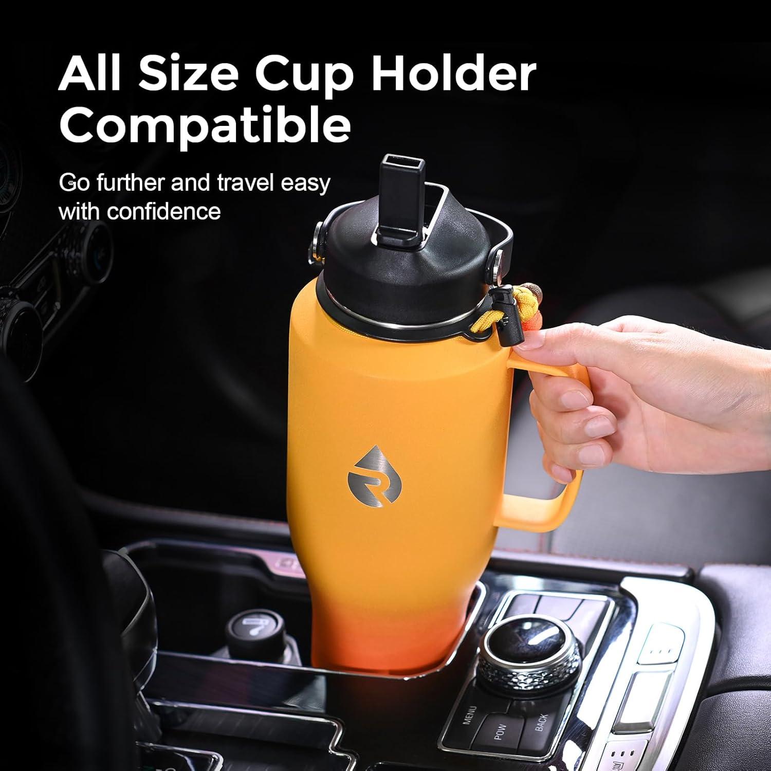 imageInsulated Water Bottle 40oz Cold for 48 Hrs Stainless Steel Water Bottle with Handle ampamp Straw Lid ampamp Paracord Handle Triple Wall Vacuum Leakproof Travel Flask Fit in Any Car Cup HolderOmbre Orange