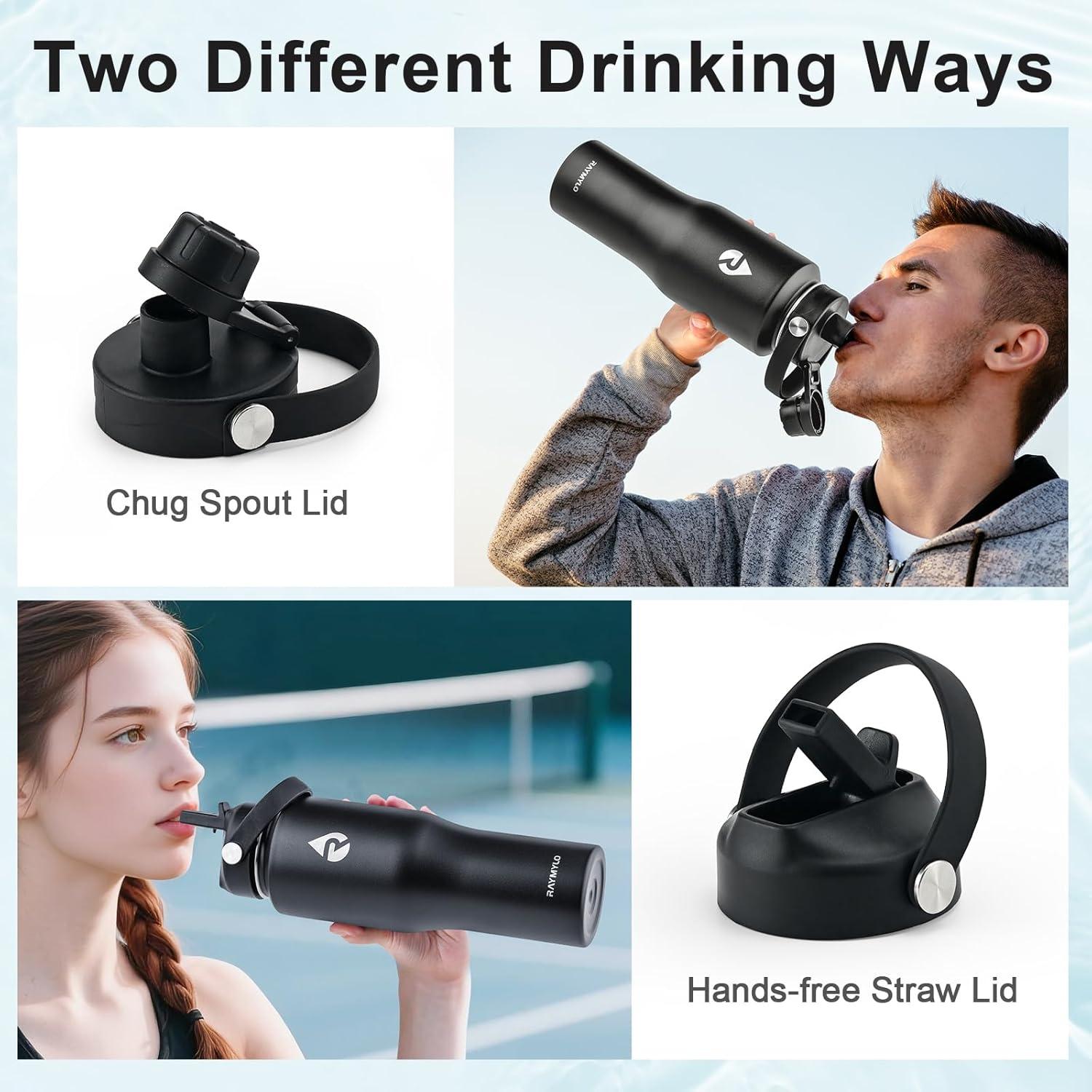 imageInsulated Water Bottle 40oz Cold for 48 Hrs Stainless Steel Water Bottle with Handle ampamp Straw Lid ampamp Paracord Handle Triple Wall Vacuum Leakproof Travel Flask Fit in Any Car Cup HolderPure Black