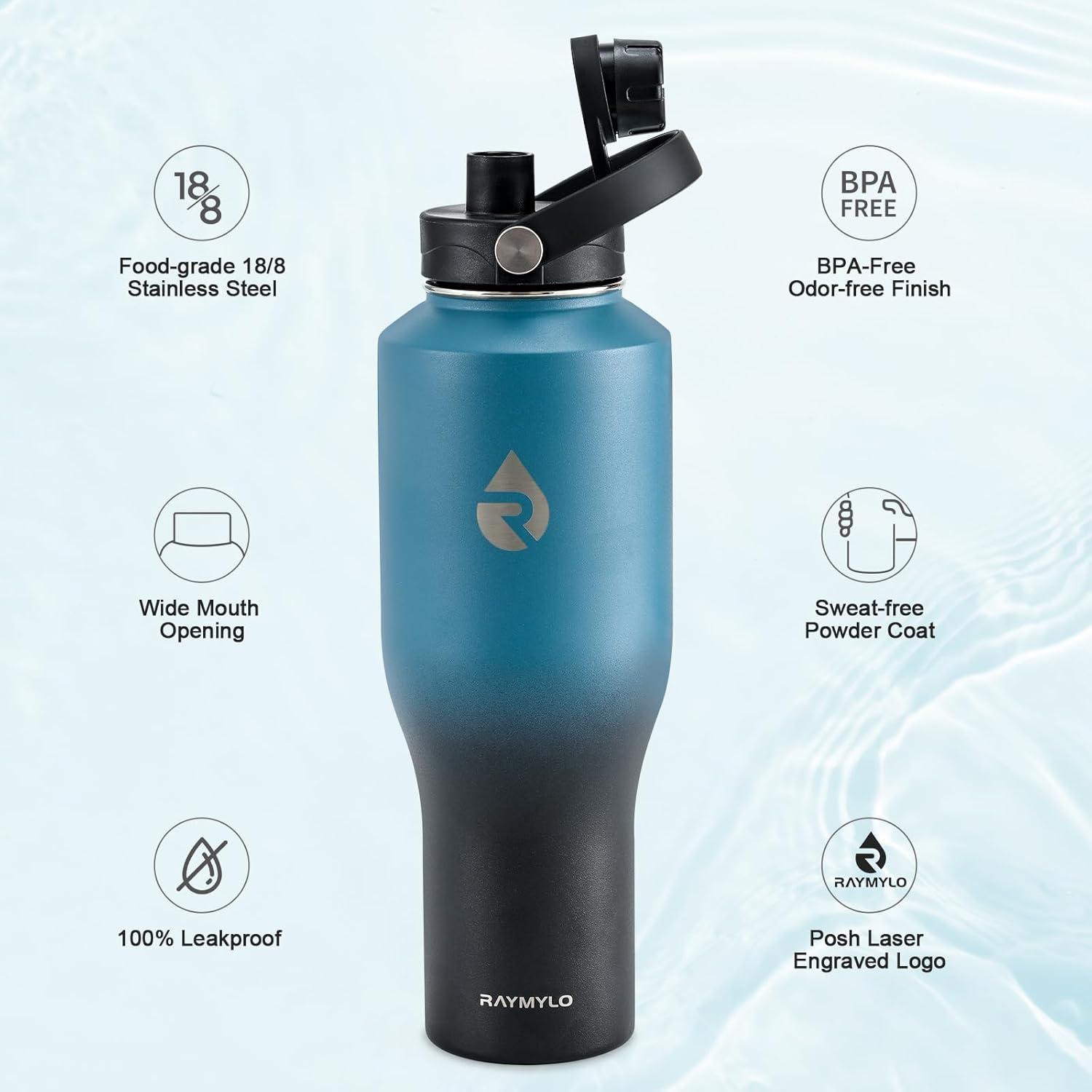 imageInsulated Water Bottle 40oz Cold for 48 Hrs Stainless Steel Water Bottle with Handle ampamp Straw Lid ampamp Paracord Handle Triple Wall Vacuum Leakproof Travel Flask Fit in Any Car Cup HolderIndigoBlack Gradient