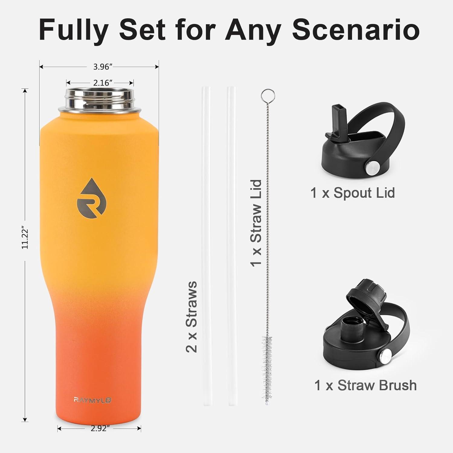 imageInsulated Water Bottle 40oz Cold for 48 Hrs Stainless Steel Water Bottle with Handle ampamp Straw Lid ampamp Paracord Handle Triple Wall Vacuum Leakproof Travel Flask Fit in Any Car Cup HolderOrange Gradient