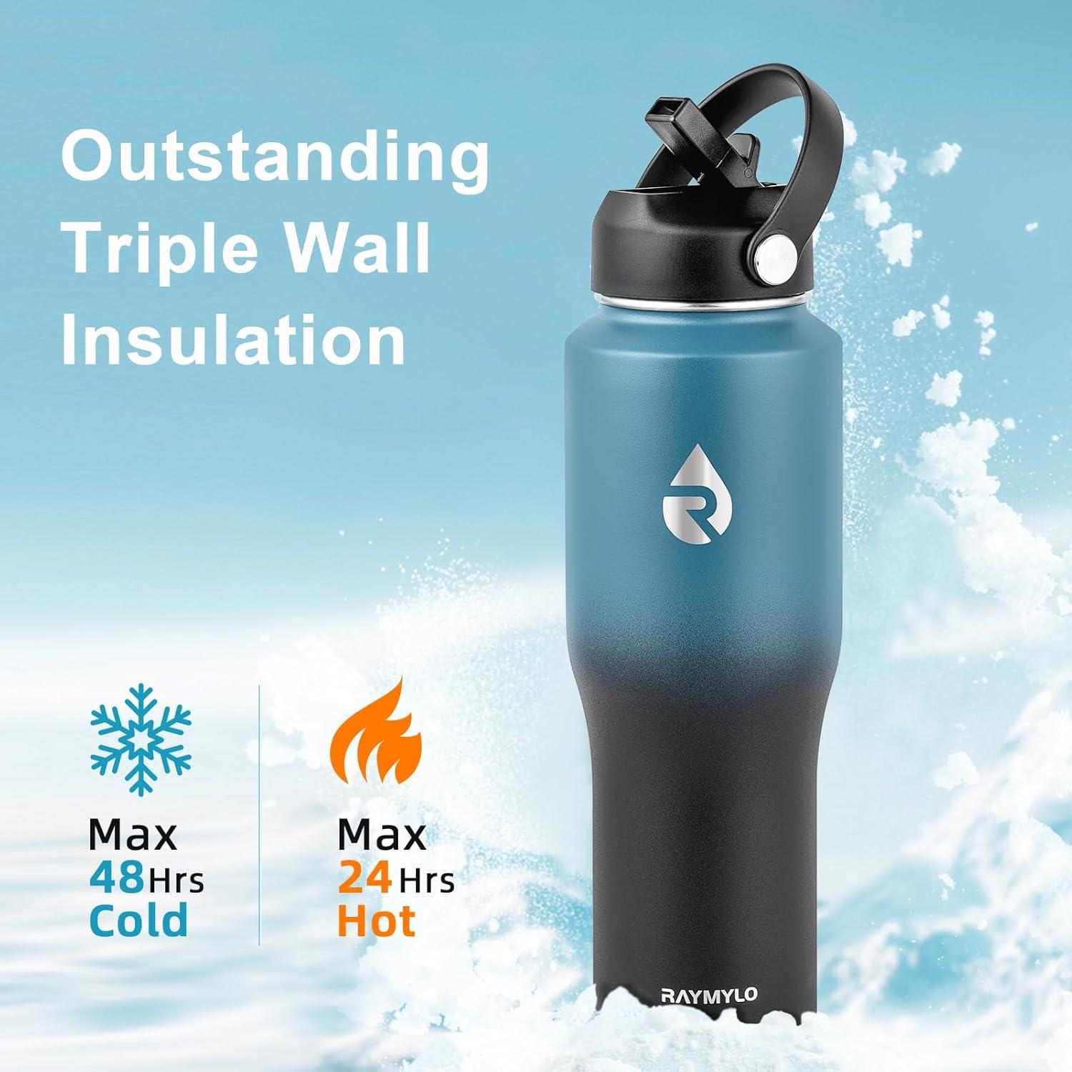 imageInsulated Water Bottle 40oz Cold for 48 Hrs Stainless Steel Water Bottle with Handle ampamp Straw Lid ampamp Paracord Handle Triple Wall Vacuum Leakproof Travel Flask Fit in Any Car Cup HolderIndigoBlack Gradient