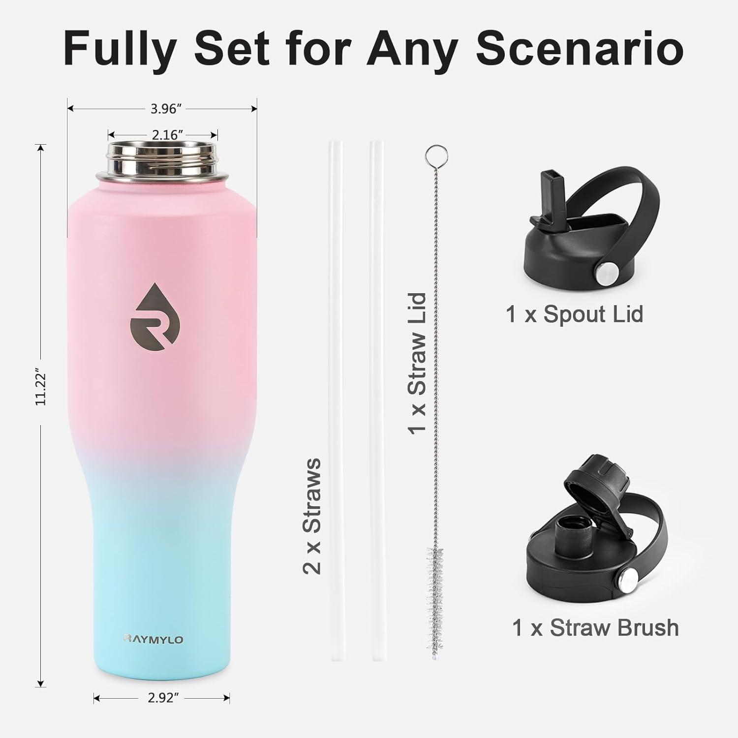 imageInsulated Water Bottle 40oz Cold for 48 Hrs Stainless Steel Water Bottle with Handle ampamp Straw Lid ampamp Paracord Handle Triple Wall Vacuum Leakproof Travel Flask Fit in Any Car Cup HolderPink Blue Gradient