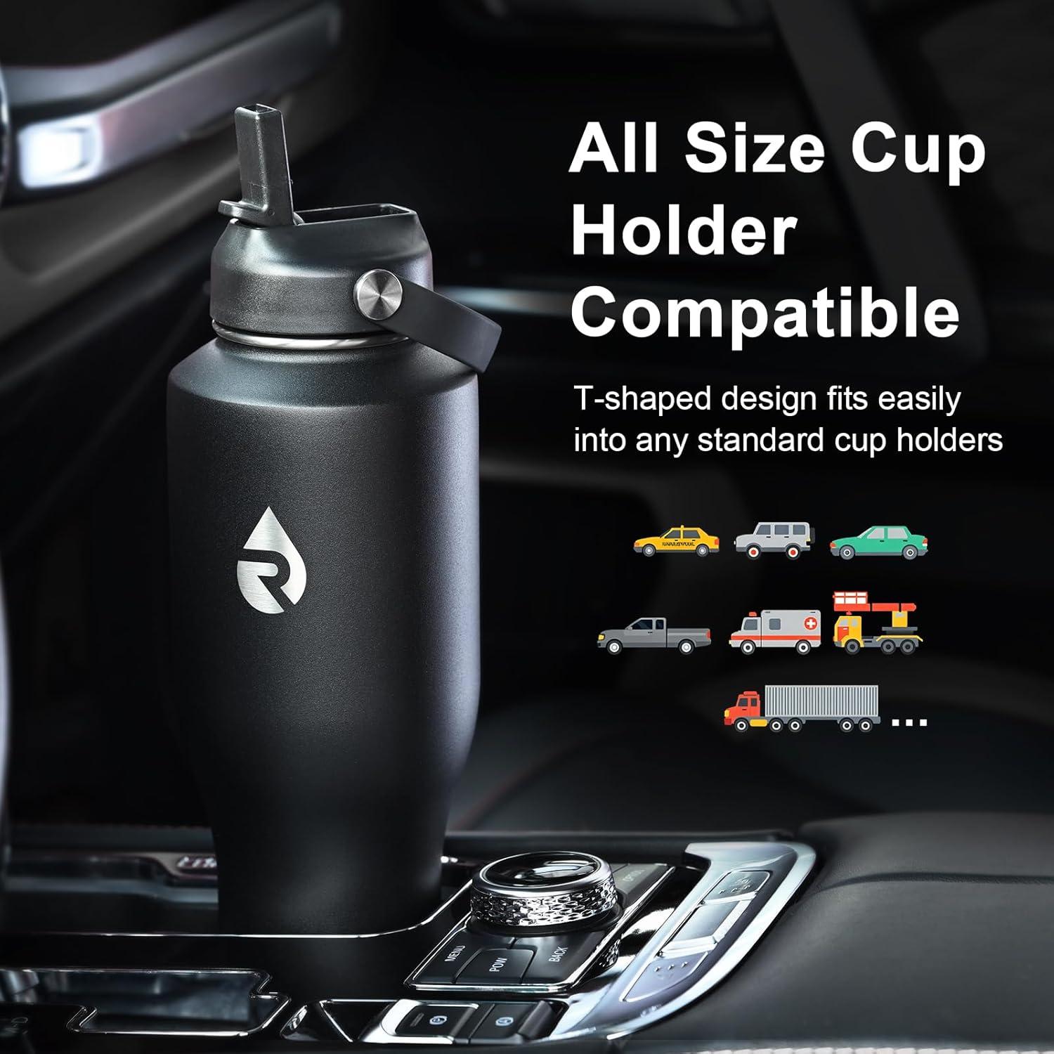 imageInsulated Water Bottle 40oz Cold for 48 Hrs Stainless Steel Water Bottle with Handle ampamp Straw Lid ampamp Paracord Handle Triple Wall Vacuum Leakproof Travel Flask Fit in Any Car Cup HolderPure Black
