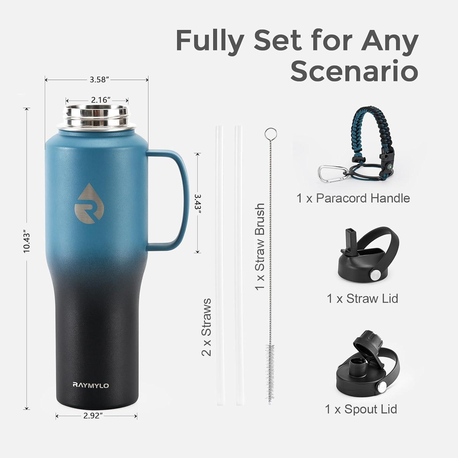 imageInsulated Water Bottle 40oz Cold for 48 Hrs Stainless Steel Water Bottle with Handle ampamp Straw Lid ampamp Paracord Handle Triple Wall Vacuum Leakproof Travel Flask Fit in Any Car Cup HolderOmbre IndigoBlack