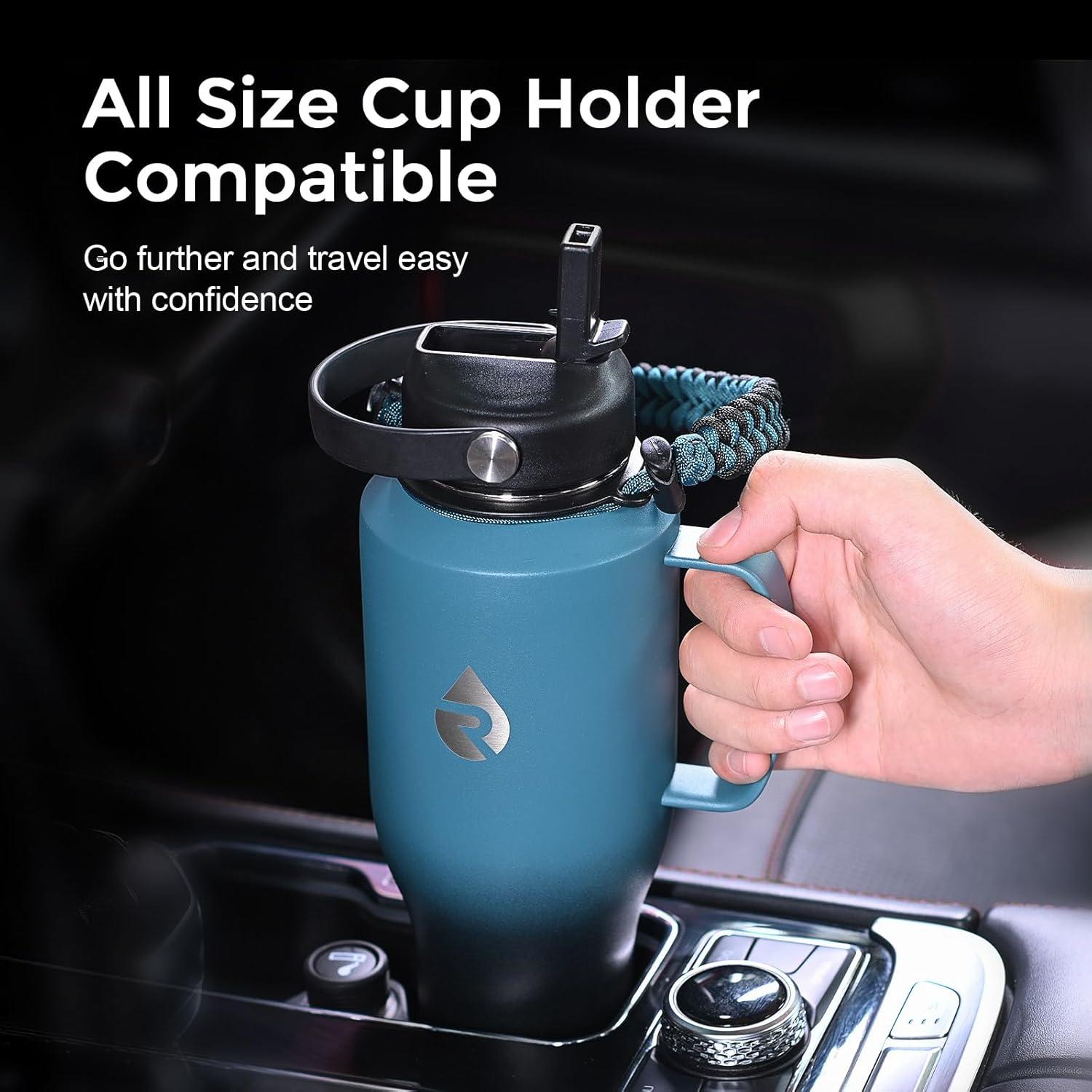 imageInsulated Water Bottle 40oz Cold for 48 Hrs Stainless Steel Water Bottle with Handle ampamp Straw Lid ampamp Paracord Handle Triple Wall Vacuum Leakproof Travel Flask Fit in Any Car Cup HolderOmbre IndigoBlack