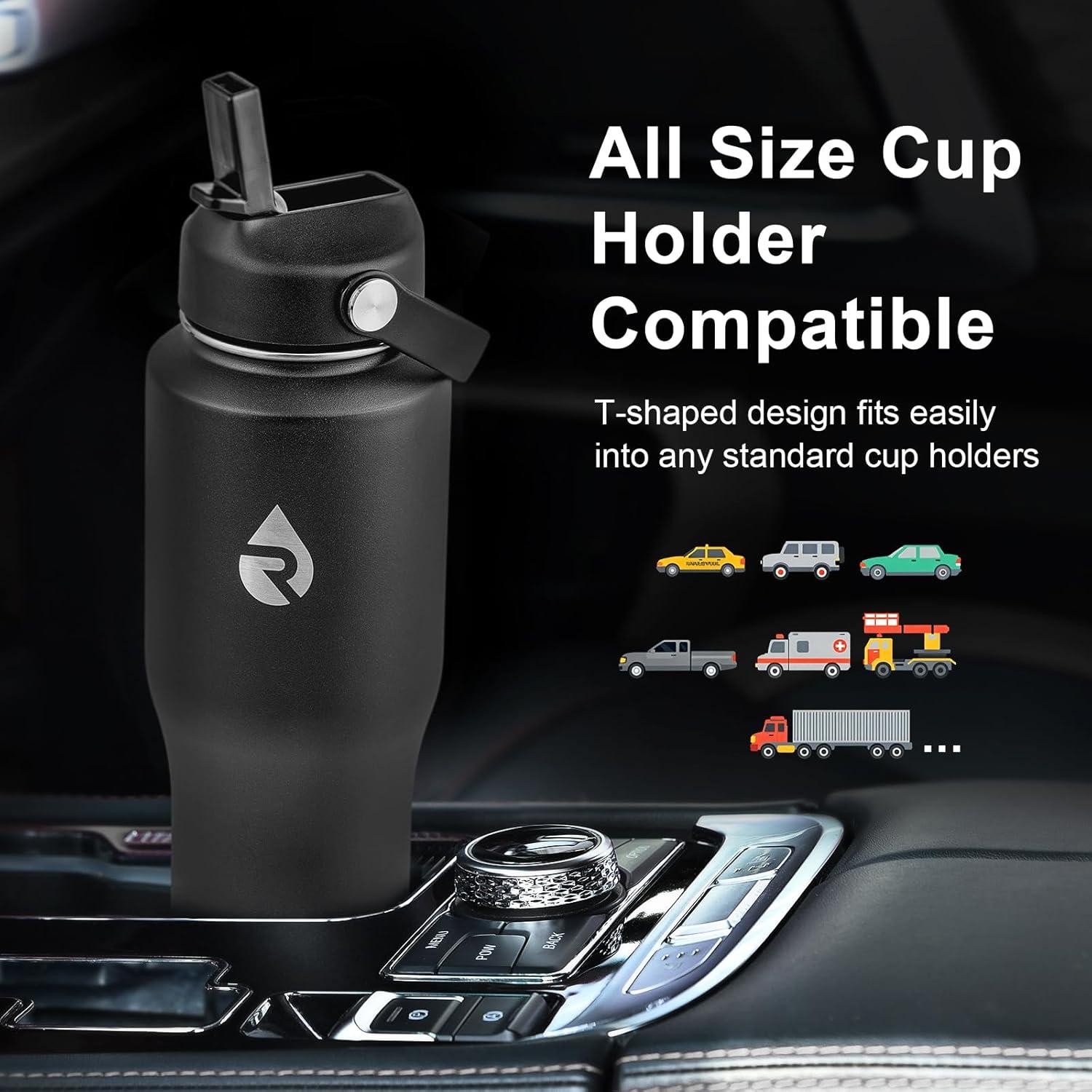 imageInsulated Water Bottle 40oz Cold for 48 Hrs Stainless Steel Water Bottle with Handle ampamp Straw Lid ampamp Paracord Handle Triple Wall Vacuum Leakproof Travel Flask Fit in Any Car Cup HolderPure Black