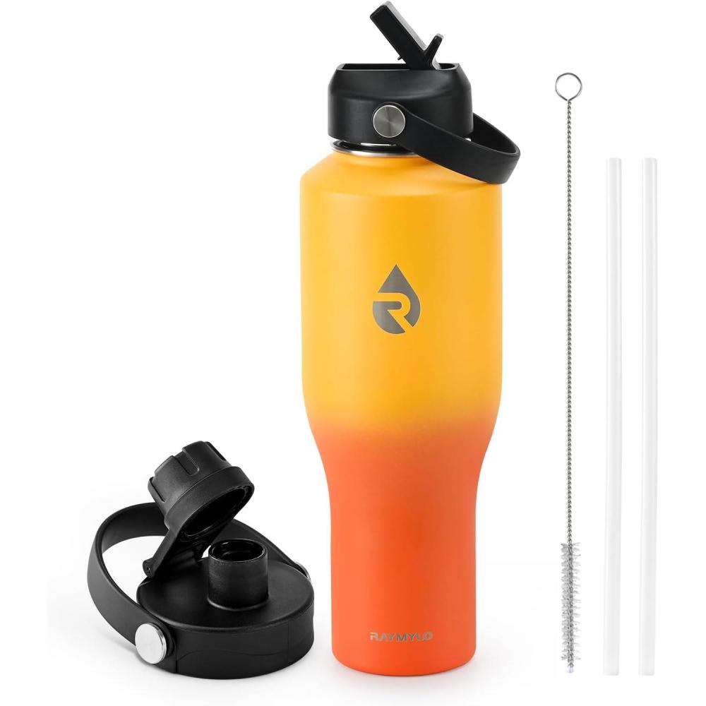 imageInsulated Water Bottle 40oz Cold for 48 Hrs Stainless Steel Water Bottle with Handle ampamp Straw Lid ampamp Paracord Handle Triple Wall Vacuum Leakproof Travel Flask Fit in Any Car Cup HolderOrange Gradient