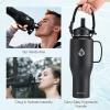 Insulated Water Bottle 40oz (Cold for 48 Hrs), Stainless Steel Water Bottle with Handle & Straw Lid & Paracord Handle, Triple Wall Vacuum Leakproof Travel Flask, Fit in Any Car Cup Holder(Magic Black)