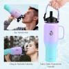Insulated Water Bottle 40oz (Cold for 48 Hrs), Stainless Steel Water Bottle with Handle & Straw Lid & Paracord Handle, Triple Wall Vacuum Leakproof Travel Flask, Fit in Any Car Cup Holder(Purplish Green)