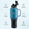 Insulated Water Bottle 40oz (Cold for 48 Hrs), Stainless Steel Water Bottle with Handle & Straw Lid & Paracord Handle, Triple Wall Vacuum Leakproof Travel Flask, Fit in Any Car Cup Holder(Ombre: Indigo/Black)