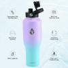 Insulated Water Bottle 40oz (Cold for 48 Hrs), Stainless Steel Water Bottle with Handle & Straw Lid & Paracord Handle, Triple Wall Vacuum Leakproof Travel Flask, Fit in Any Car Cup Holder(Purplish Green Gradient)