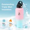 Insulated Water Bottle 40oz (Cold for 48 Hrs), Stainless Steel Water Bottle with Handle & Straw Lid & Paracord Handle, Triple Wall Vacuum Leakproof Travel Flask, Fit in Any Car Cup Holder(Pink Blue Gradient)