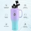 Insulated Water Bottle 40oz (Cold for 48 Hrs), Stainless Steel Water Bottle with Handle & Straw Lid & Paracord Handle, Triple Wall Vacuum Leakproof Travel Flask, Fit in Any Car Cup Holder(Purplish Green)