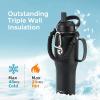 Insulated Water Bottle 40oz (Cold for 48 Hrs), Stainless Steel Water Bottle with Handle & Straw Lid & Paracord Handle, Triple Wall Vacuum Leakproof Travel Flask, Fit in Any Car Cup Holder(Magic Black)