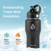 Insulated Water Bottle 40oz (Cold for 48 Hrs), Stainless Steel Water Bottle with Handle & Straw Lid & Paracord Handle, Triple Wall Vacuum Leakproof Travel Flask, Fit in Any Car Cup Holder(Pure Black)