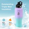 Insulated Water Bottle 40oz (Cold for 48 Hrs), Stainless Steel Water Bottle with Handle & Straw Lid & Paracord Handle, Triple Wall Vacuum Leakproof Travel Flask, Fit in Any Car Cup Holder(Purplish Green Gradient)