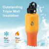 Insulated Water Bottle 40oz (Cold for 48 Hrs), Stainless Steel Water Bottle with Handle & Straw Lid & Paracord Handle, Triple Wall Vacuum Leakproof Travel Flask, Fit in Any Car Cup Holder(Orange Gradient)