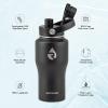 Insulated Water Bottle 40oz (Cold for 48 Hrs), Stainless Steel Water Bottle with Handle & Straw Lid & Paracord Handle, Triple Wall Vacuum Leakproof Travel Flask, Fit in Any Car Cup Holder(Pure Black)