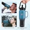 Insulated Water Bottle 40oz (Cold for 48 Hrs), Stainless Steel Water Bottle with Handle & Straw Lid & Paracord Handle, Triple Wall Vacuum Leakproof Travel Flask, Fit in Any Car Cup Holder(Ombre: Indigo/Black)