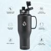 Insulated Water Bottle 40oz (Cold for 48 Hrs), Stainless Steel Water Bottle with Handle & Straw Lid & Paracord Handle, Triple Wall Vacuum Leakproof Travel Flask, Fit in Any Car Cup Holder(Magic Black)