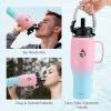 Insulated Water Bottle 40oz (Cold for 48 Hrs), Stainless Steel Water Bottle with Handle & Straw Lid & Paracord Handle, Triple Wall Vacuum Leakproof Travel Flask, Fit in Any Car Cup Holder(Pink Blue)