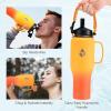 Insulated Water Bottle 40oz (Cold for 48 Hrs), Stainless Steel Water Bottle with Handle & Straw Lid & Paracord Handle, Triple Wall Vacuum Leakproof Travel Flask, Fit in Any Car Cup Holder(Ombre Orange)
