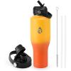 Insulated Water Bottle 40oz (Cold for 48 Hrs), Stainless Steel Water Bottle with Handle & Straw Lid & Paracord Handle, Triple Wall Vacuum Leakproof Travel Flask, Fit in Any Car Cup Holder(Orange Gradient)