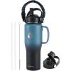 Insulated Water Bottle 40oz (Cold for 48 Hrs), Stainless Steel Water Bottle with Handle & Straw Lid & Paracord Handle, Triple Wall Vacuum Leakproof Travel Flask, Fit in Any Car Cup Holder(Ombre: Indigo/Black)
