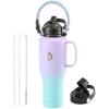 Insulated Water Bottle 40oz (Cold for 48 Hrs), Stainless Steel Water Bottle with Handle & Straw Lid & Paracord Handle, Triple Wall Vacuum Leakproof Travel Flask, Fit in Any Car Cup Holder(Purplish Green)
