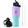 Insulated Water Bottle 40oz (Cold for 48 Hrs), Stainless Steel Water Bottle with Handle & Straw Lid & Paracord Handle, Triple Wall Vacuum Leakproof Travel Flask, Fit in Any Car Cup Holder(Purplish Green Gradient)