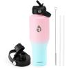 Insulated Water Bottle 40oz (Cold for 48 Hrs), Stainless Steel Water Bottle with Handle & Straw Lid & Paracord Handle, Triple Wall Vacuum Leakproof Travel Flask, Fit in Any Car Cup Holder(Pink Blue Gradient)
