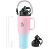 Insulated Water Bottle 40oz (Cold for 48 Hrs), Stainless Steel Water Bottle with Handle & Straw Lid & Paracord Handle, Triple Wall Vacuum Leakproof Travel Flask, Fit in Any Car Cup Holder(Pink Blue)
