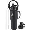 Insulated Water Bottle 40oz (Cold for 48 Hrs), Stainless Steel Water Bottle with Handle & Straw Lid & Paracord Handle, Triple Wall Vacuum Leakproof Travel Flask, Fit in Any Car Cup Holder(Magic Black)