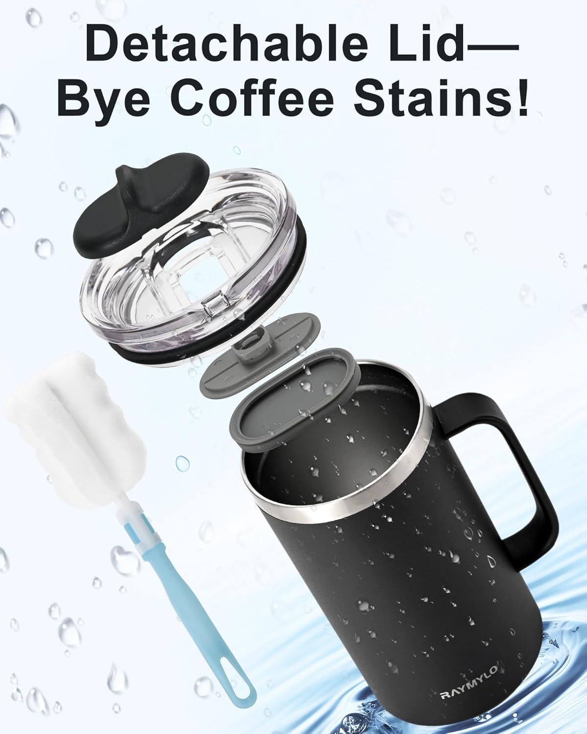 imageInsulated Coffee Mug 24 oz Double Wall Stainless Steel Coffee Mug with Lids LeakProof ampamp Detachable Slider Lid for Thorough Clean Keeps Coffee Cold for 9 Hrs Suitable for Camp Home OfficeMagic Black