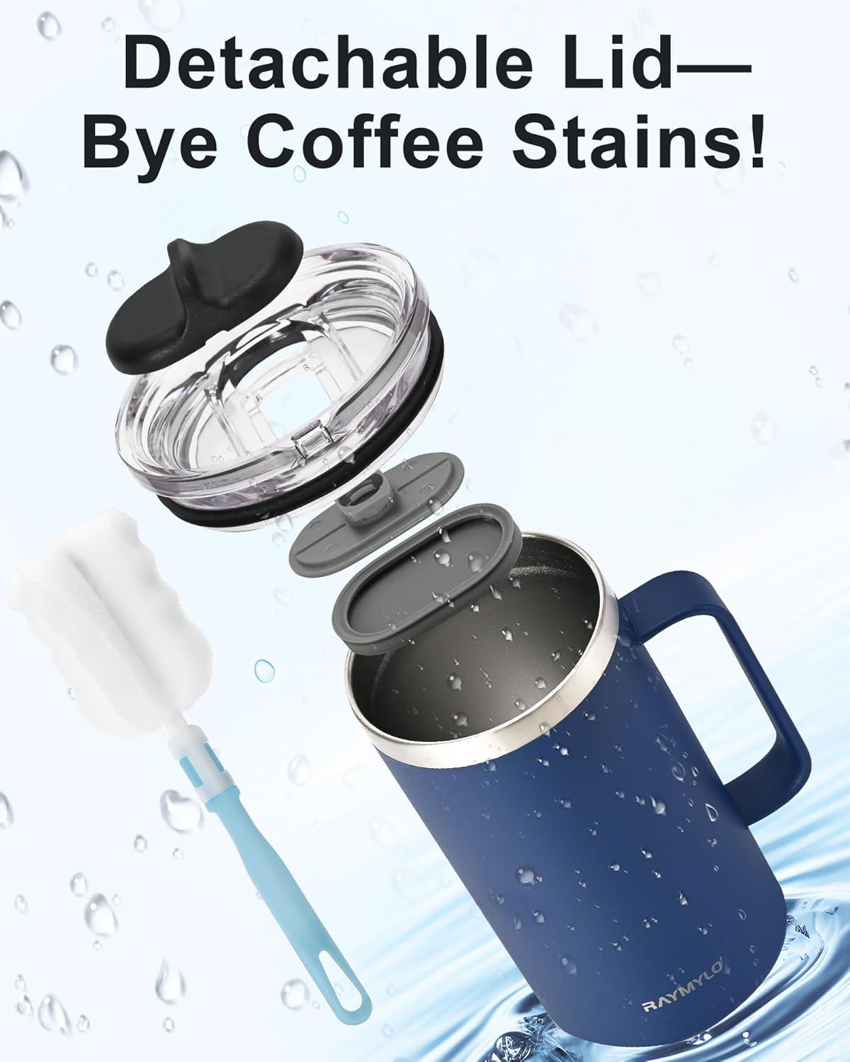 imageInsulated Coffee Mug 24 oz Double Wall Stainless Steel Coffee Mug with Lids LeakProof ampamp Detachable Slider Lid for Thorough Clean Keeps Coffee Cold for 9 Hrs Suitable for Camp Home OfficeNavy Blue