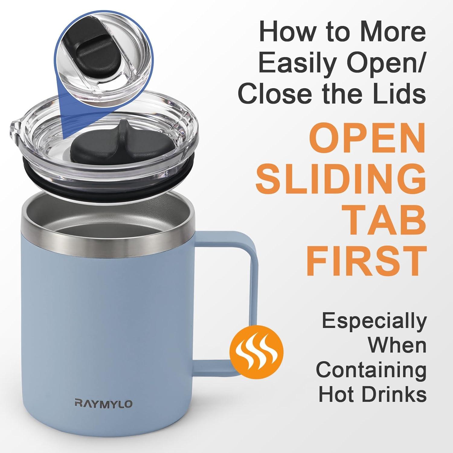 imageInsulated Coffee Mug 24 oz Double Wall Stainless Steel Coffee Mug with Lids LeakProof ampamp Detachable Slider Lid for Thorough Clean Keeps Coffee Cold for 9 Hrs Suitable for Camp Home OfficeSky Blue