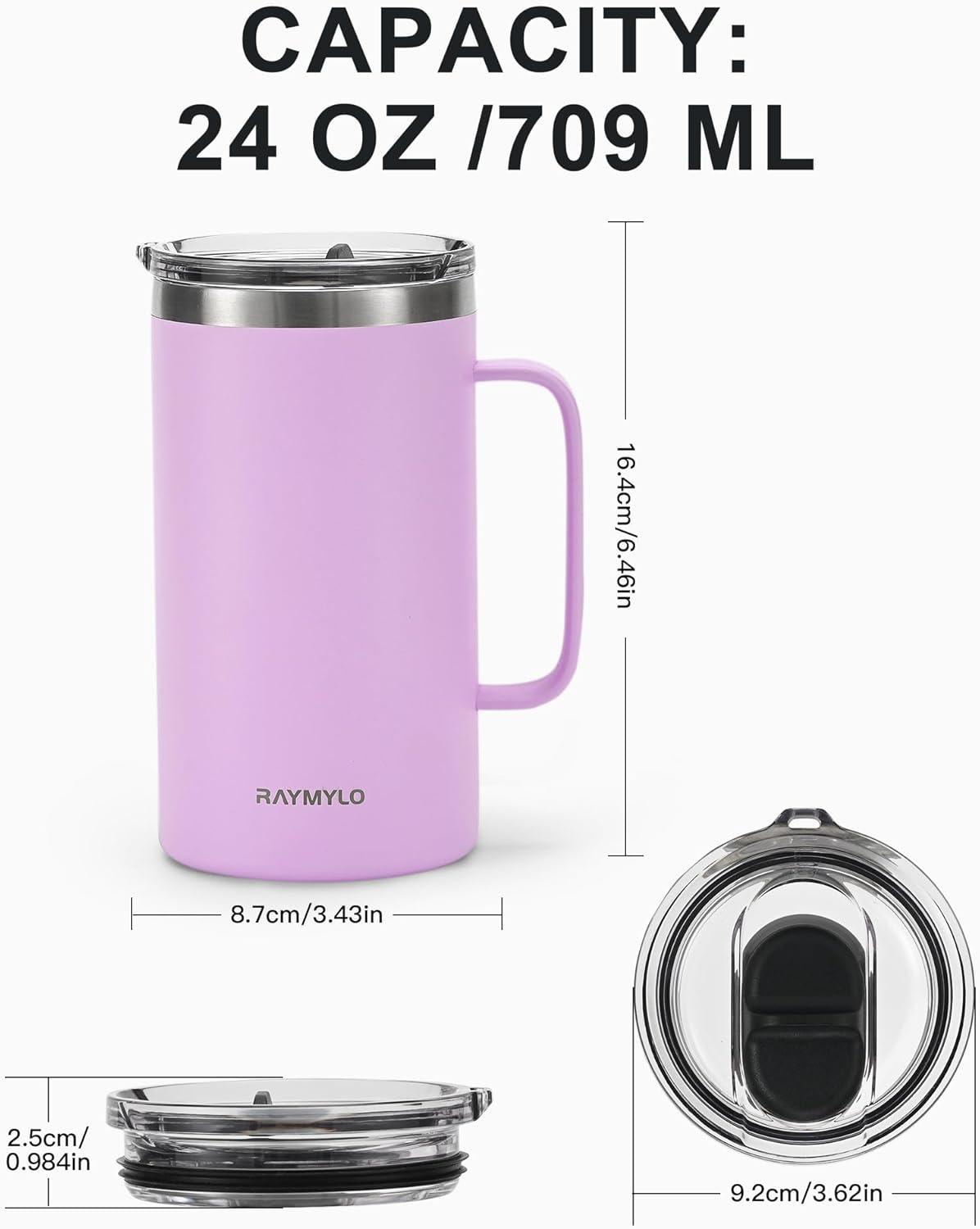 imageInsulated Coffee Mug 24 oz Double Wall Stainless Steel Coffee Mug with Lids LeakProof ampamp Detachable Slider Lid for Thorough Clean Keeps Coffee Cold for 9 Hrs Suitable for Camp Home OfficeLight Purple