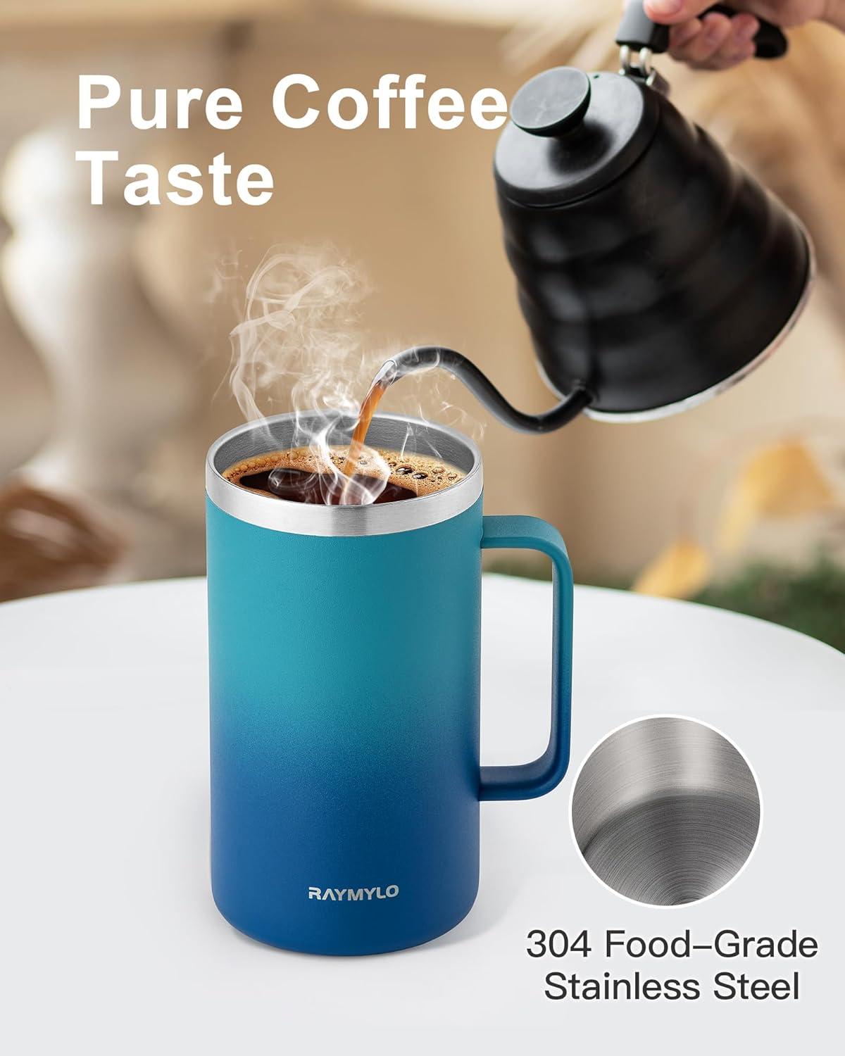 imageInsulated Coffee Mug 24 oz Double Wall Stainless Steel Coffee Mug with Lids LeakProof ampamp Detachable Slider Lid for Thorough Clean Keeps Coffee Cold for 9 Hrs Suitable for Camp Home OfficeCyan Blue