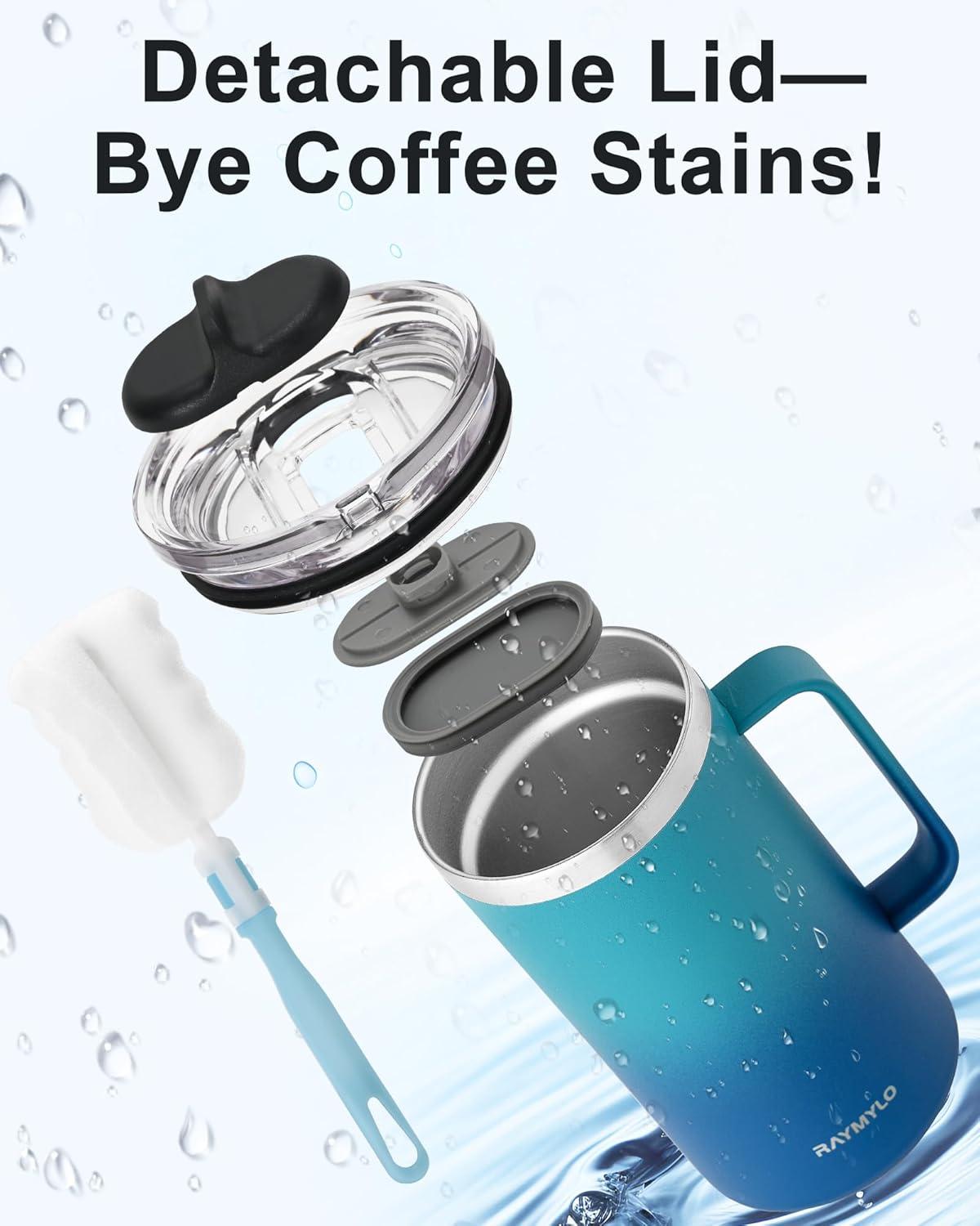 imageInsulated Coffee Mug 24 oz Double Wall Stainless Steel Coffee Mug with Lids LeakProof ampamp Detachable Slider Lid for Thorough Clean Keeps Coffee Cold for 9 Hrs Suitable for Camp Home OfficeCyan Blue