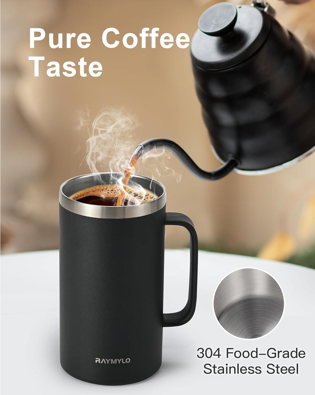 imageInsulated Coffee Mug 24 oz Double Wall Stainless Steel Coffee Mug with Lids LeakProof ampamp Detachable Slider Lid for Thorough Clean Keeps Coffee Cold for 9 Hrs Suitable for Camp Home OfficeMagic Black