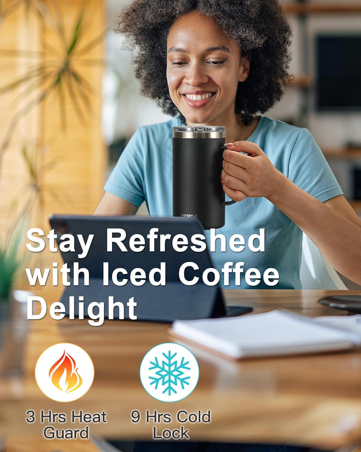 imageInsulated Coffee Mug 24 oz Double Wall Stainless Steel Coffee Mug with Lids LeakProof ampamp Detachable Slider Lid for Thorough Clean Keeps Coffee Cold for 9 Hrs Suitable for Camp Home OfficeMagic Black