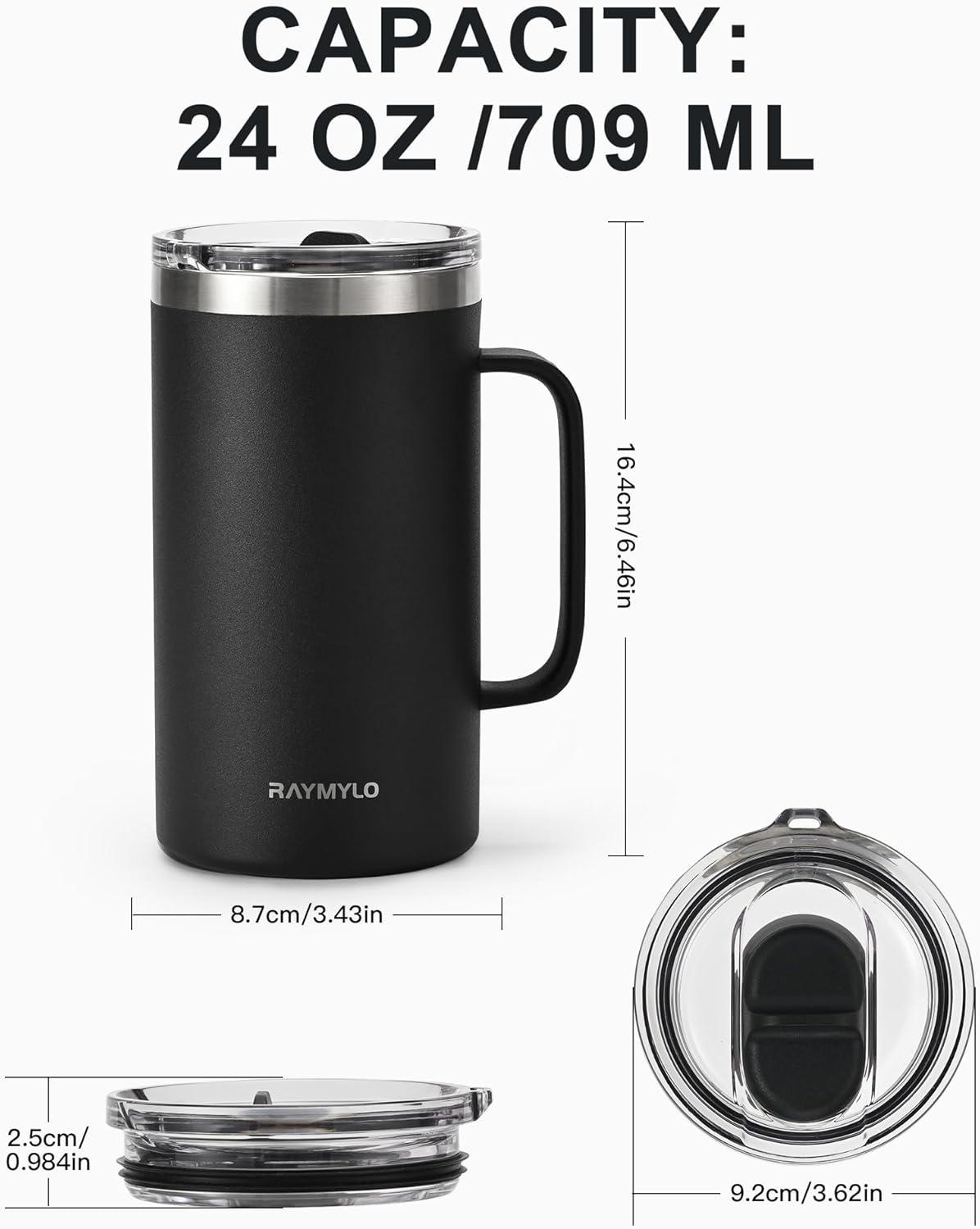 imageInsulated Coffee Mug 24 oz Double Wall Stainless Steel Coffee Mug with Lids LeakProof ampamp Detachable Slider Lid for Thorough Clean Keeps Coffee Cold for 9 Hrs Suitable for Camp Home OfficeMagic Black