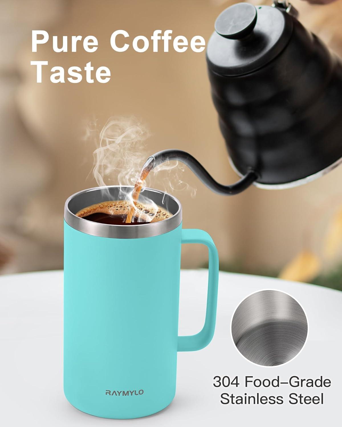 imageInsulated Coffee Mug 24 oz Double Wall Stainless Steel Coffee Mug with Lids LeakProof ampamp Detachable Slider Lid for Thorough Clean Keeps Coffee Cold for 9 Hrs Suitable for Camp Home OfficeSeafoam