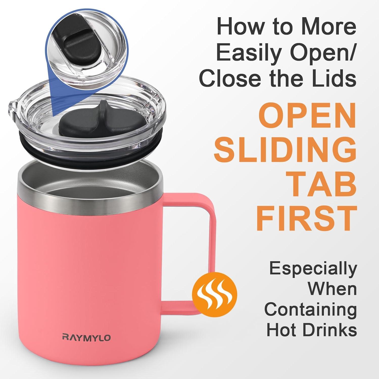 imageInsulated Coffee Mug 24 oz Double Wall Stainless Steel Coffee Mug with Lids LeakProof ampamp Detachable Slider Lid for Thorough Clean Keeps Coffee Cold for 9 Hrs Suitable for Camp Home OfficeRose Red