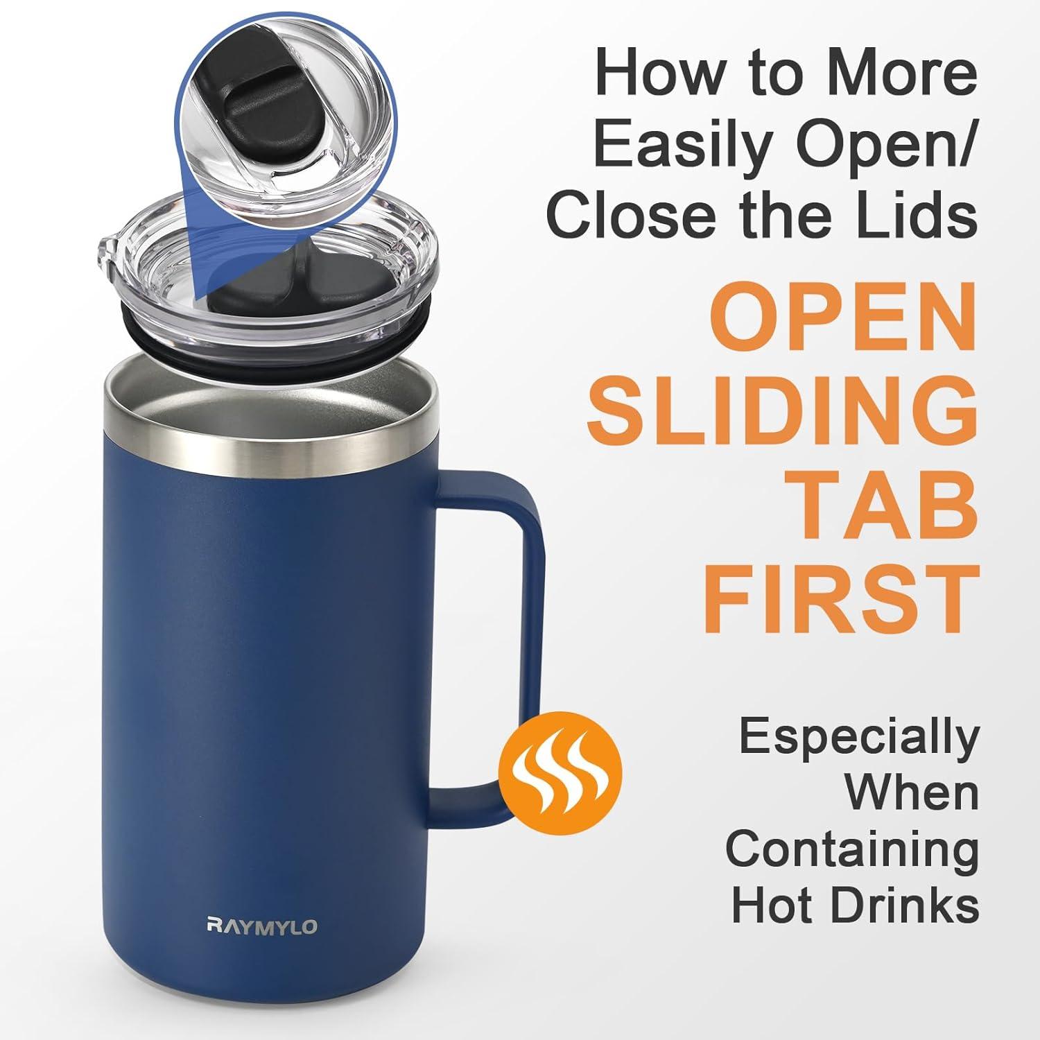 imageInsulated Coffee Mug 24 oz Double Wall Stainless Steel Coffee Mug with Lids LeakProof ampamp Detachable Slider Lid for Thorough Clean Keeps Coffee Cold for 9 Hrs Suitable for Camp Home OfficeNavy Blue
