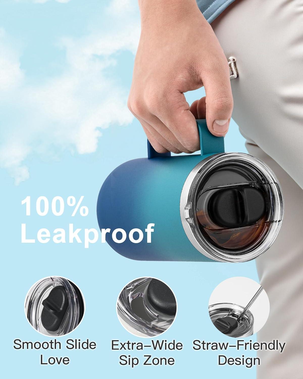imageInsulated Coffee Mug 24 oz Double Wall Stainless Steel Coffee Mug with Lids LeakProof ampamp Detachable Slider Lid for Thorough Clean Keeps Coffee Cold for 9 Hrs Suitable for Camp Home OfficeCyan Blue