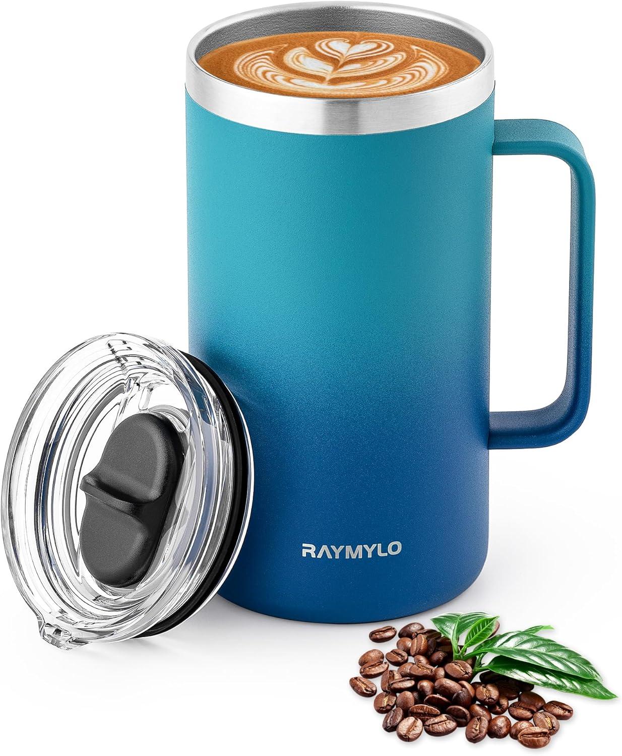 imageInsulated Coffee Mug 24 oz Double Wall Stainless Steel Coffee Mug with Lids LeakProof ampamp Detachable Slider Lid for Thorough Clean Keeps Coffee Cold for 9 Hrs Suitable for Camp Home OfficeCyan Blue